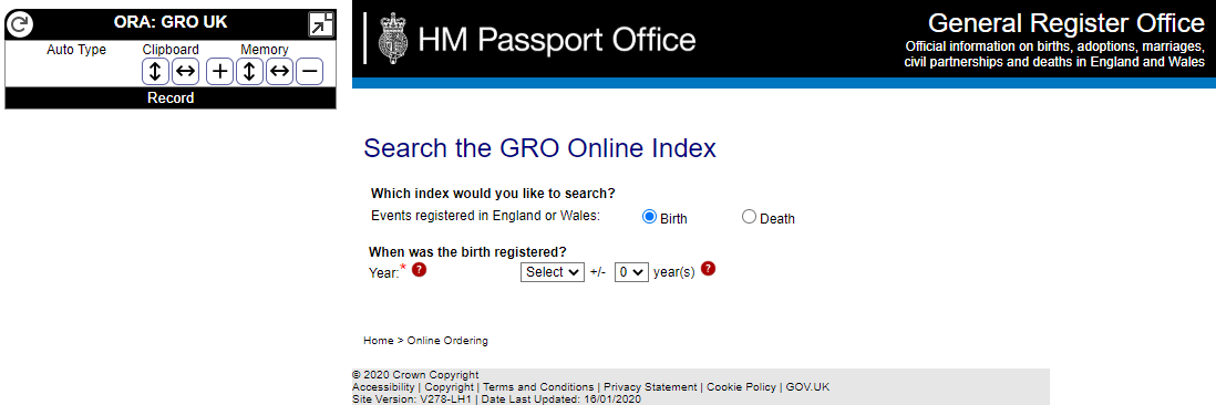 ORA: General Register Office, UK